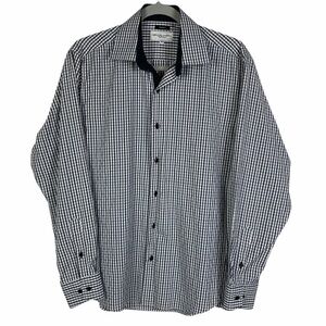 Bruno Corza Plaid Slim Button Down Shirt Men's Medium Black White‎ Long Sleeve